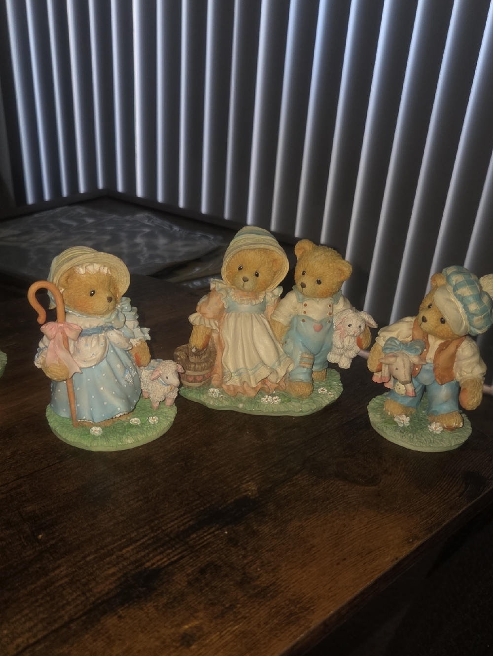 Cherished Teddies Pastel Blue and Cream Bear Figurine Set
